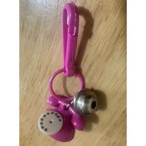 VTG 80s Pink Rotary Phone Dial Telephone Clip On Charm For Plastic Necklace